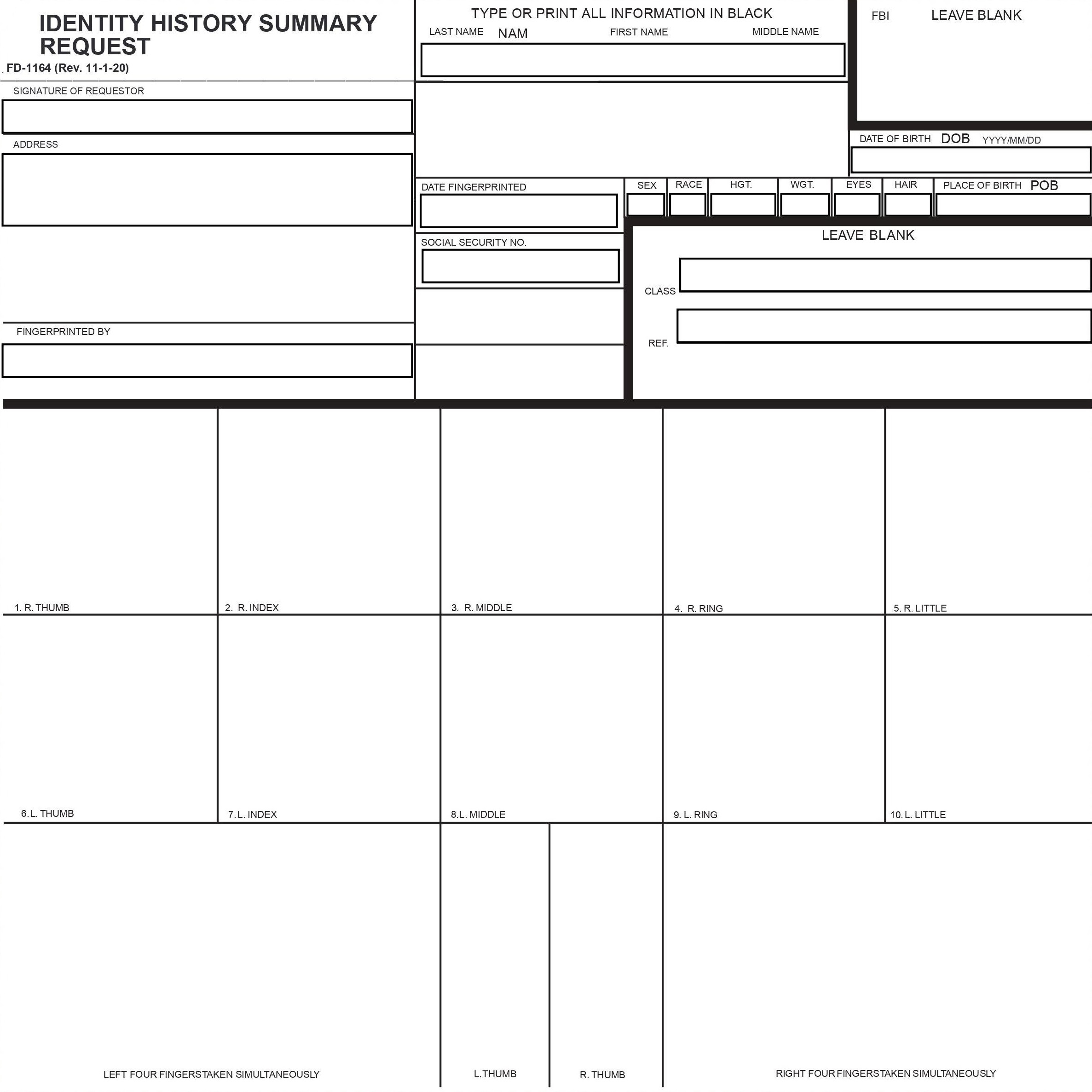 FD 1164 Fingerprint Card